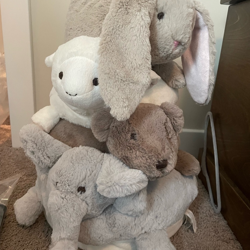 Plush Animal Stacker Toy Set - Bunny, Bear, Elephant, and Lamb